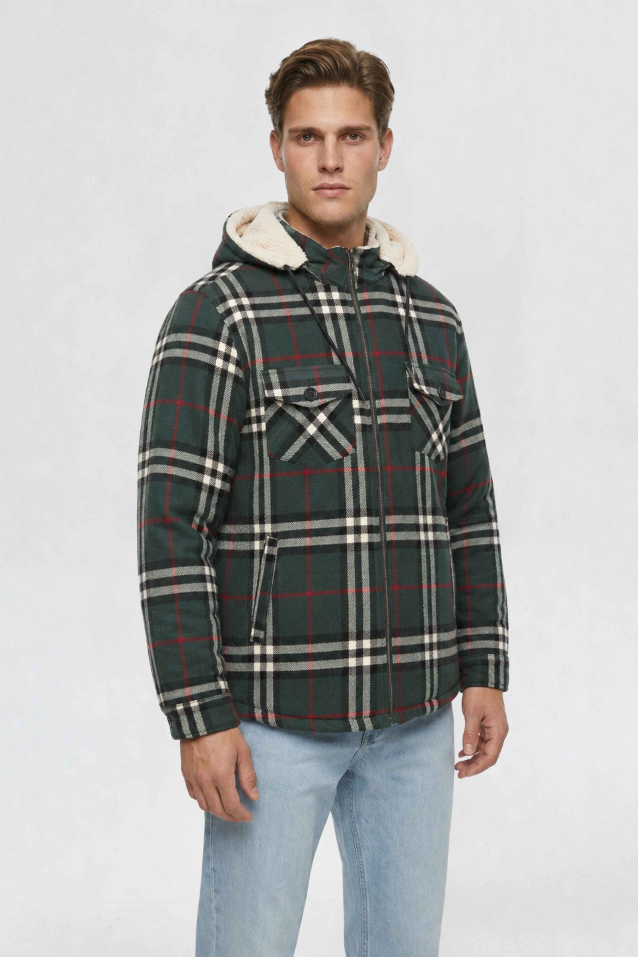 MENS COTTON FLANNEL SHACKET | GREEN PLAID