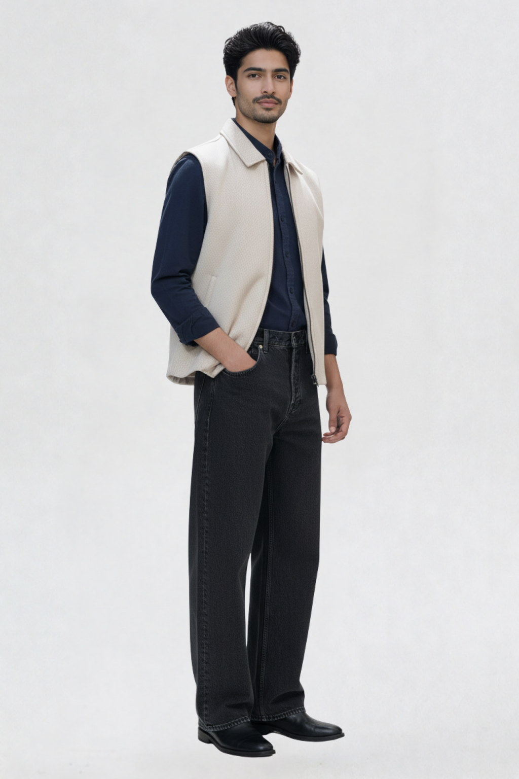 JACQUARD VEST JACKET OFF-WHITE