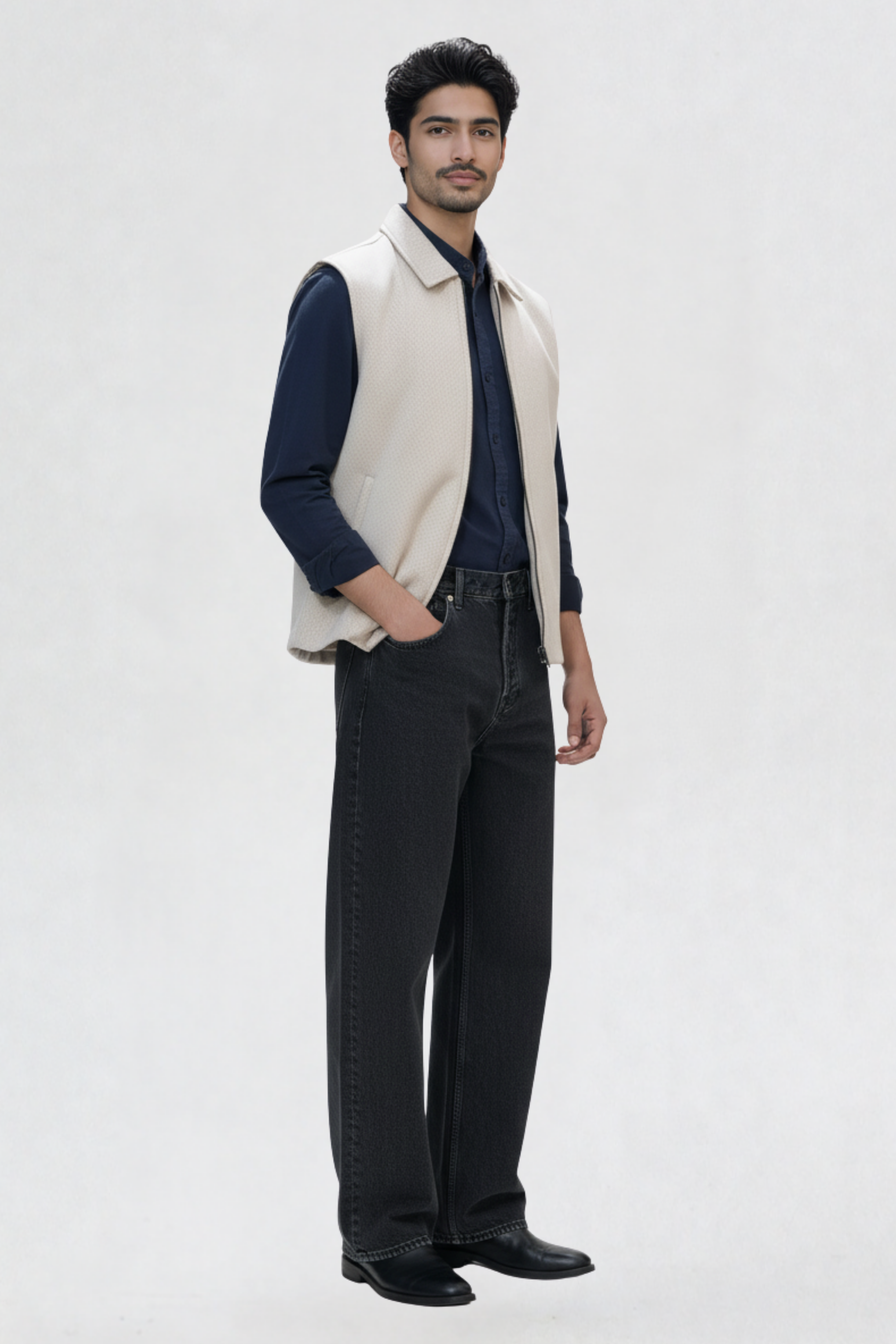 JACQUARD VEST JACKET OFF-WHITE