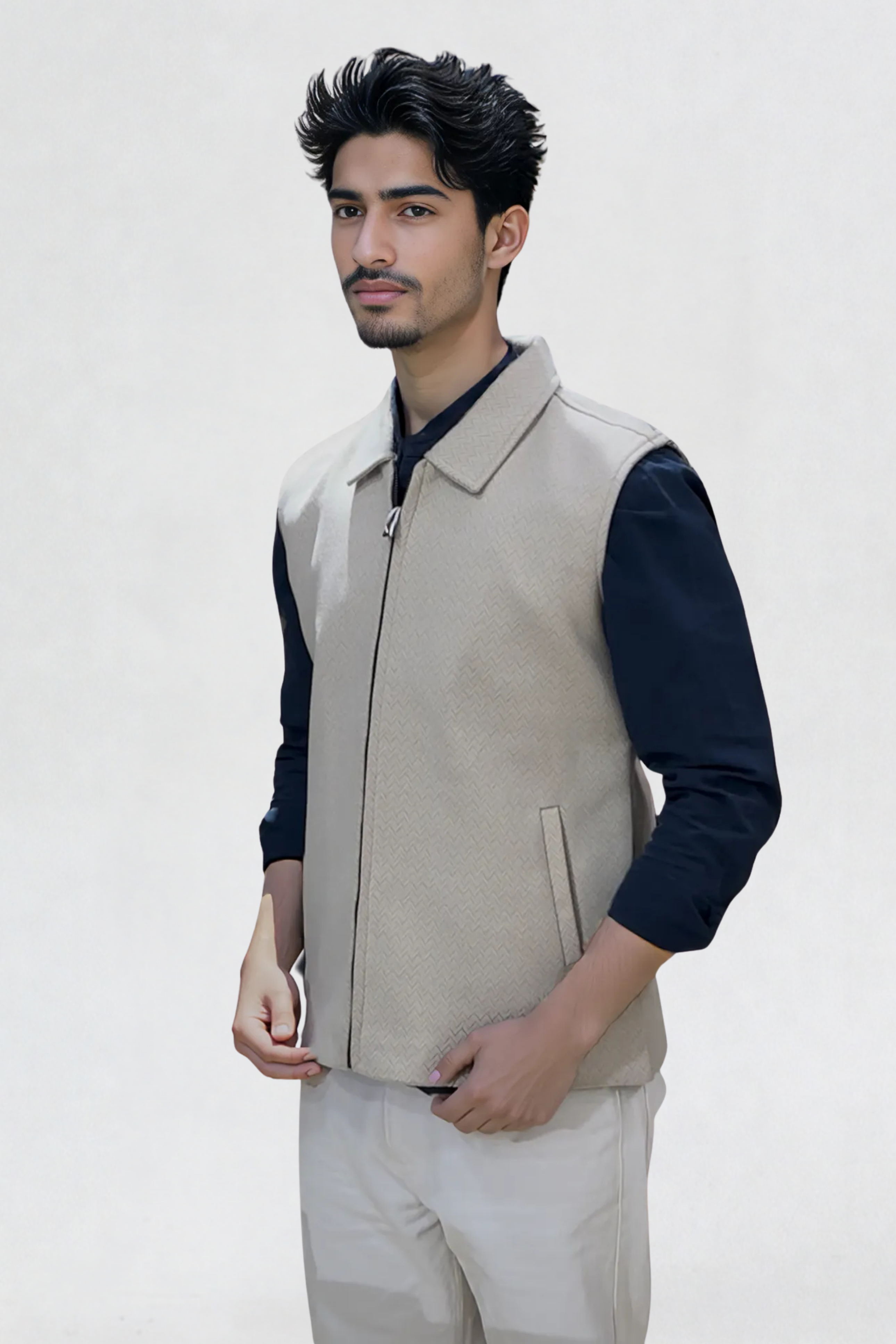 JACQUARD VEST JACKET OFF-WHITE