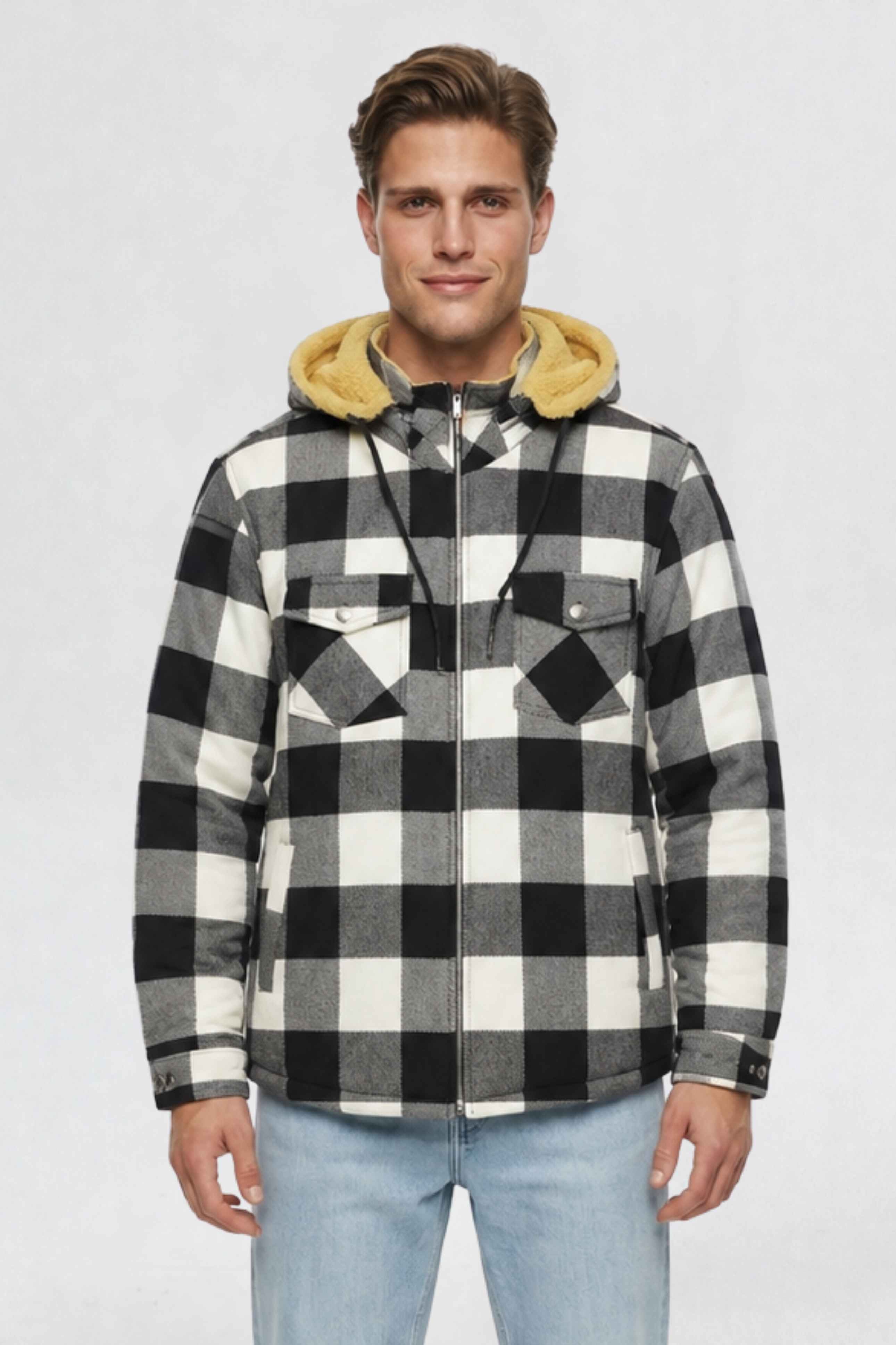 MENS COTTON FLANNEL SHACKET | WHITE PLAID