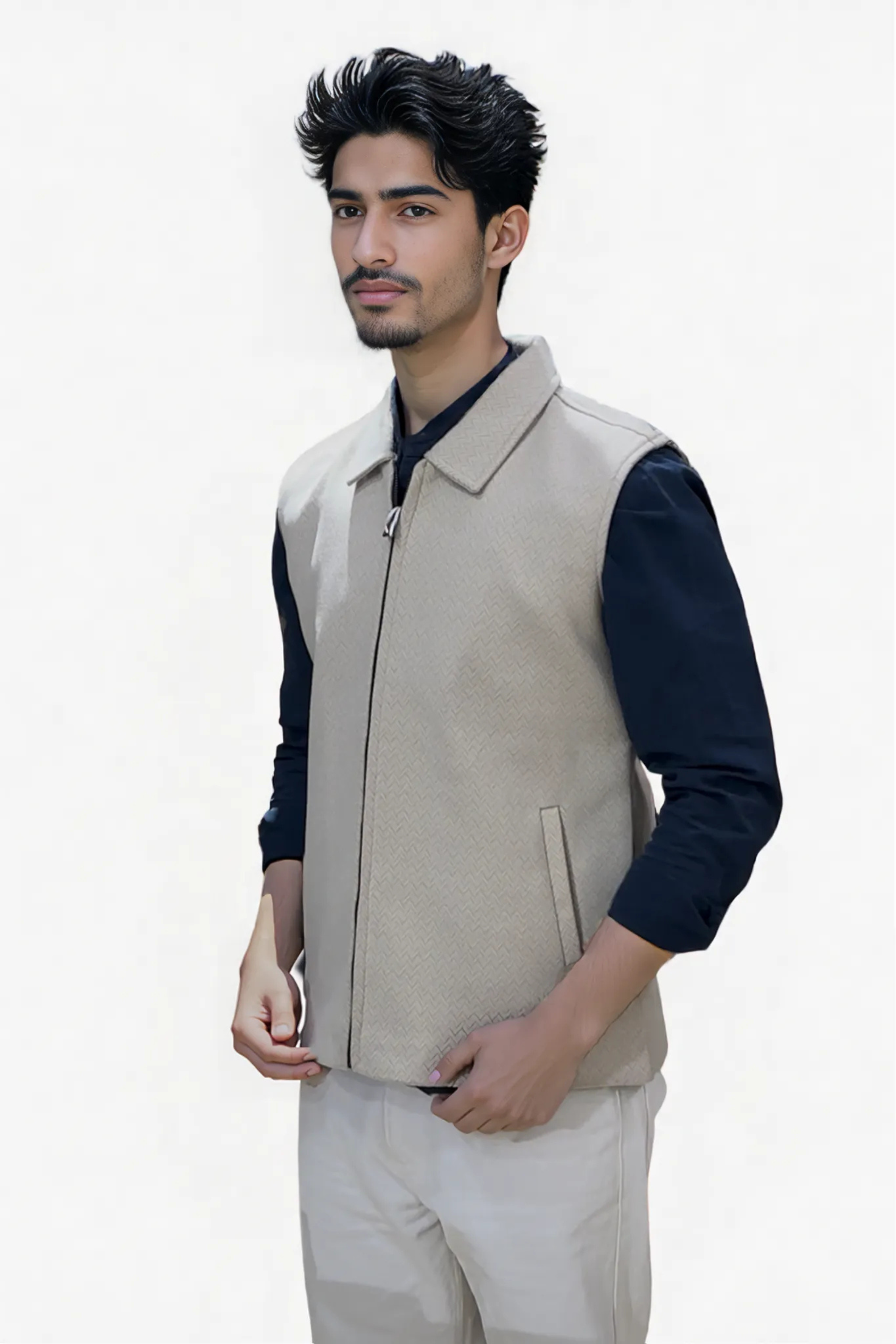 JACQUARD VEST JACKET OFF-WHITE
