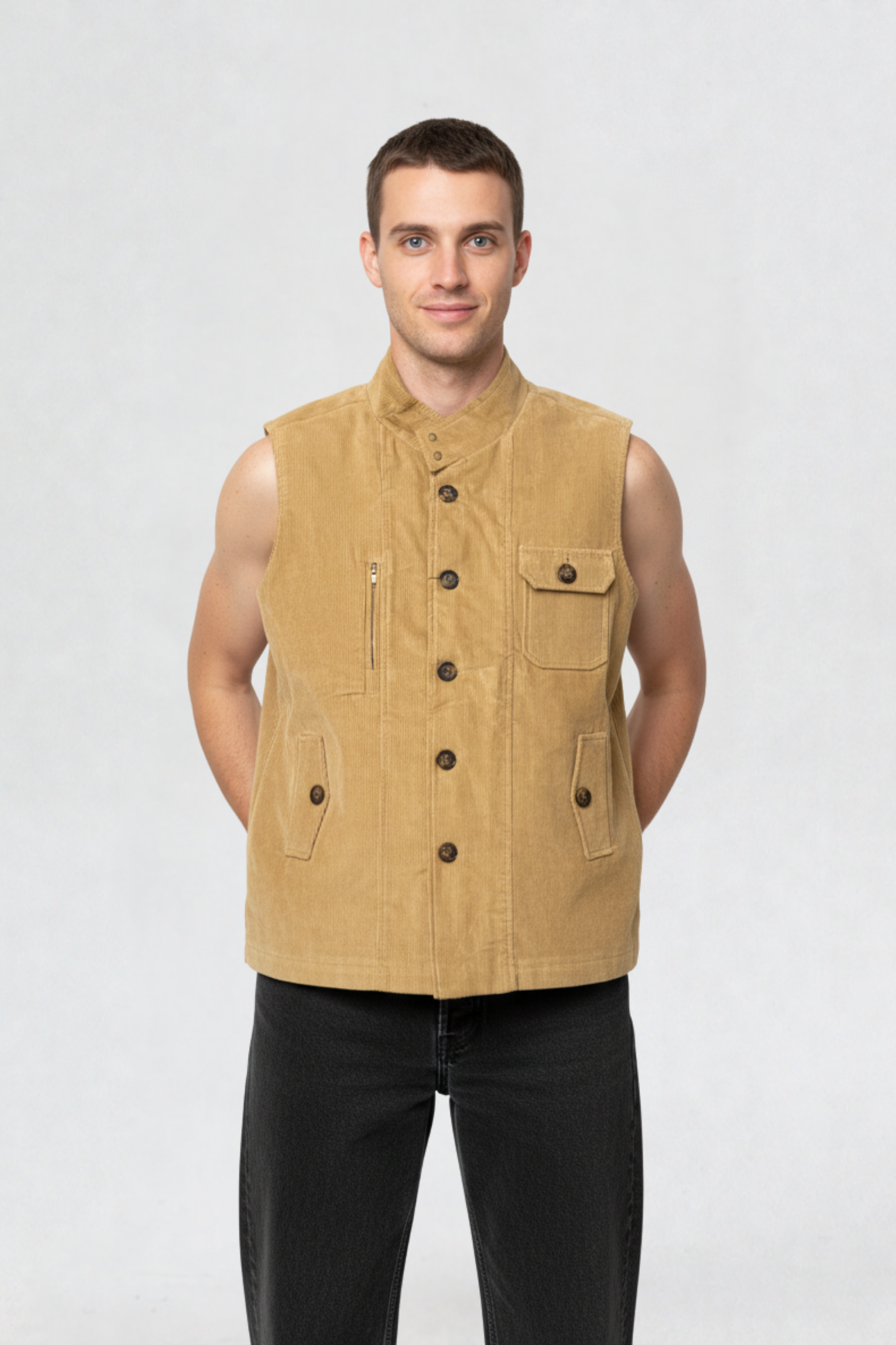 CORDUROY VEST JACKET CAMEL
