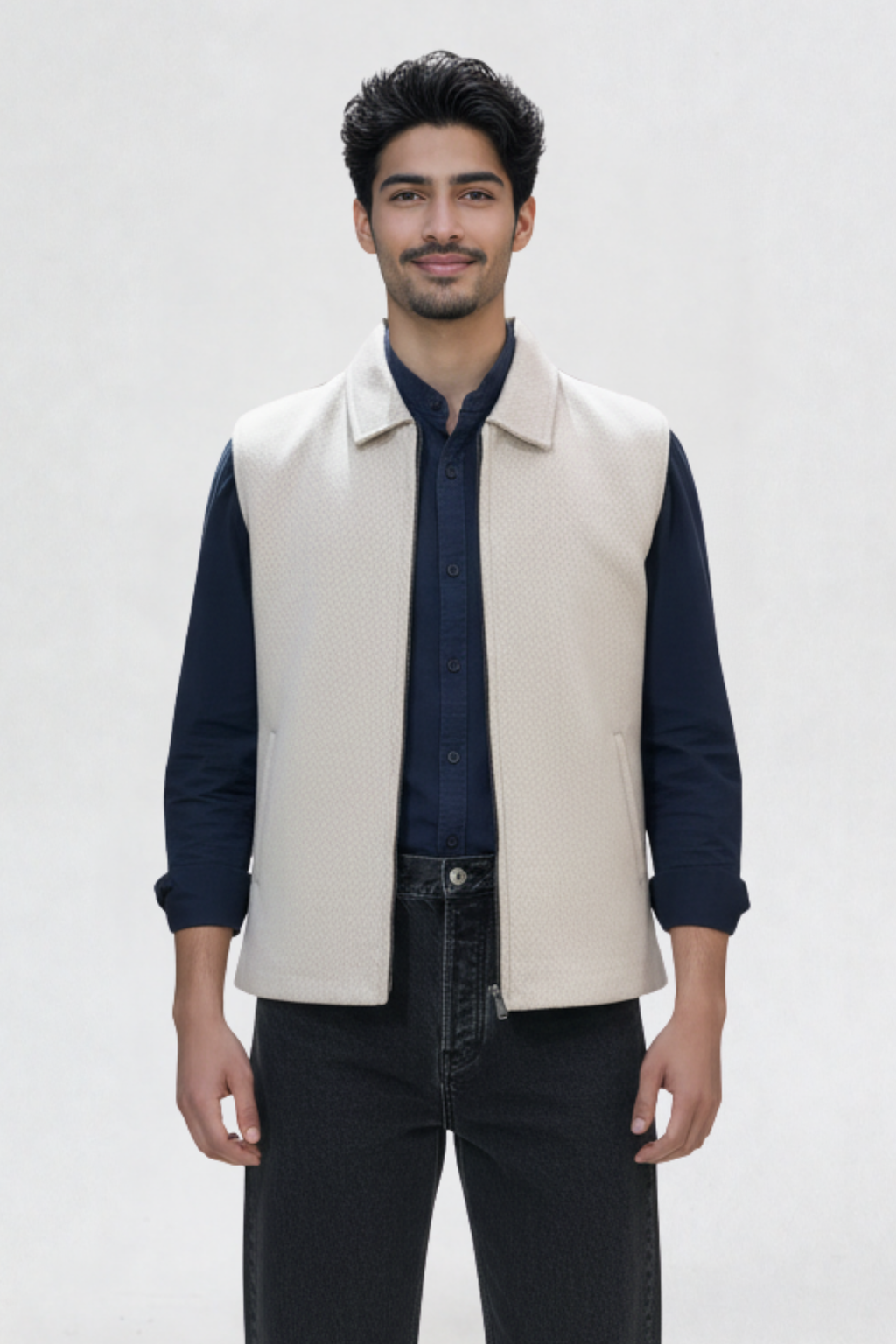 JACQUARD VEST JACKET OFF-WHITE